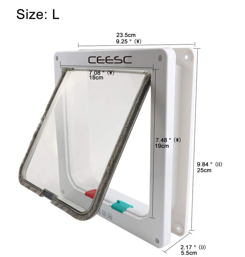CEESC Cat Flap Door Magnetic Pet Door with 4 Way Lock for Cats, Kitties and Kittens, 2 Sizes and 2 Colors Options (L- Inner Size: 7.08"(W) x 7.48"(H), White) - Image 2